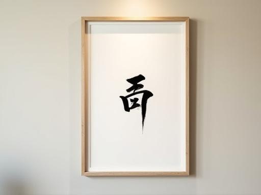 Calligraphy artwork of the character for 'flavor' (味) hanging on a wall.
